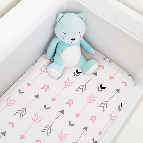 Stretch Fitted Bassinet Sheet Set BROLEX 2 Pack Cradle Sheets for Bassinet Pad (Pink White Arrow / 32x16 Inch)