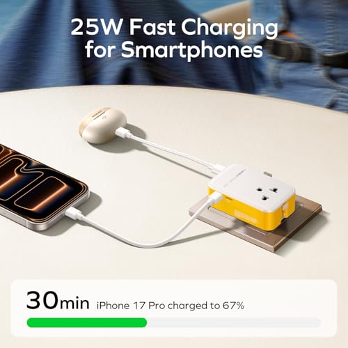 1 World Pocket Universal Travel Adapter (Lemon Yellow / 25W)