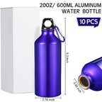 10 Pcs Aluminum Water Bottle 20 oz Reusable Bottles Lightweight Leak Proof Aluminum Sports Travel Bottles with Twist Cap Buckle for Gym (Blue)