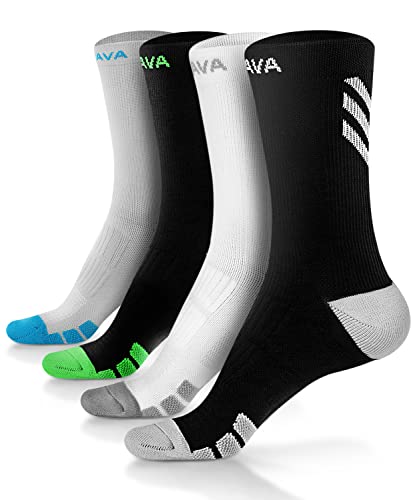 Compression Crew Socks for Men 15 (Large-X-Large / White-black-green-grey (4 Pairs))