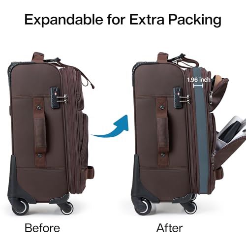 20 Inch Softside Expandable Carry On Luggage with 4 Spinner Wheels (Coffee / 20 Inch)