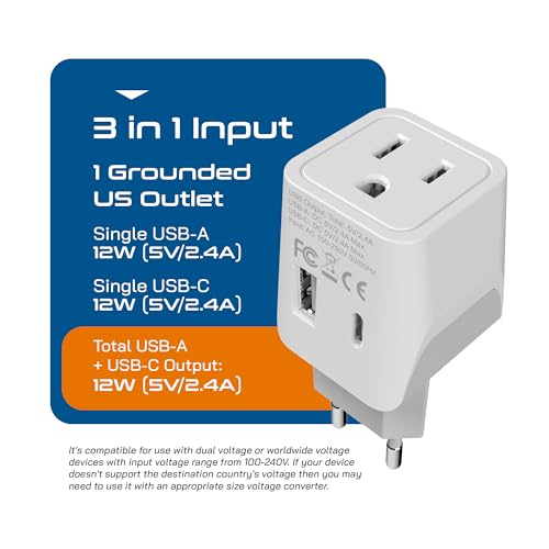 3 in 1 European Travel Plug Adapter (Pure White)