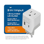 3 in 1 European Travel Plug Adapter (Pure White)