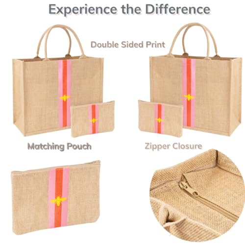 Large Beach Bag Jute Woven Pink and Red. Beach Bags for women. Versatile tote use as a Pool bag or Work tote (Red)