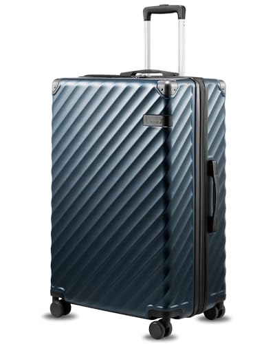 28 Inch Checked Luggage with Spinner Wheels (Checked-Large 28-Inch / Navy)