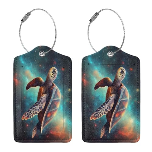 Sea Turtle Leather Luggage Tag with Stainless Steel Ring (2 PCS / Sea Turtle)