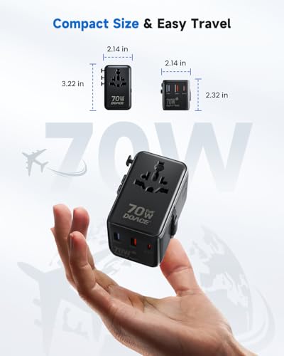 70W GaN Universal Travel Adapter with USB (Dark Black)