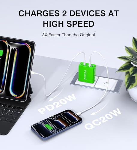 2 Pack 60W USB C Fast Charger Block (Green)