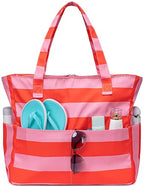 Waterproof Beach Tote Pool Bags for Women Ladies Extra Large Gym Tote Carry On Bag With Wet Compartment for Weekender Travel (Rose Pink Stripe)