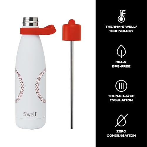Stainless Steel Water Bottle with Flip Straw Cap and Handle (Home Run / 17 Ounces)
