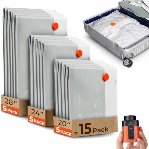 15 Combo Vacuum Storage Bags for Travel with Wireless Pump (15 Combo Set)