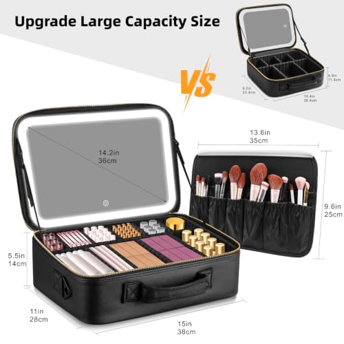Professional Makeup Bag with LED Mirror (Black-Large / Hook&loop Detachable)