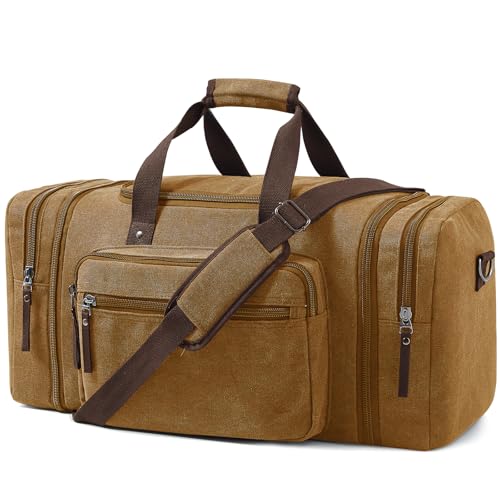 Large Canvas Duffle Bag for Travel (Camel Brown / 70L)
