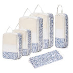 6 Set Compression Packing Cubes for Travel Women Men (Y-Blue Leaf)
