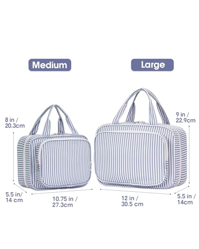 Travel Toiletry Bag for Women (C-Greyish Blue Stripe / Large)