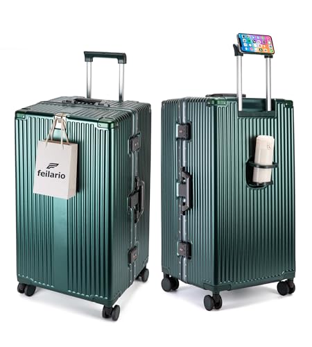 Super Large Aluminum Frame Checked Zipperless Luggage (A4-Forest green / 30in)