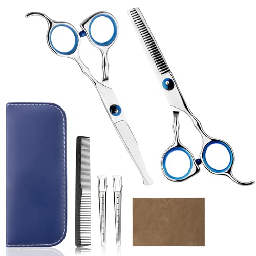 Hair Cutting Scissors Professional Home Haircutting Barber Salon Thinning Shears Kit with Comb and Case for Kids Boys Girls (Blue Kids Kit)