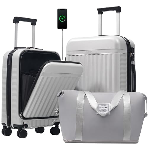 Luggage Sets Front Opening (2-piece Set / White Grey+bag)