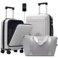 Luggage Sets Front Opening (2-piece Set / White Grey+bag)