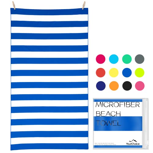 Microfiber Beach Towel Sand (Y-blue Stripes / Large(60x30"))