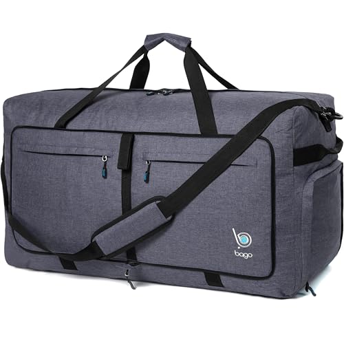 Travel Duffle Bag for Women & Men. Extra Large Foldable Duffel Bags (140L / SnowBlack)