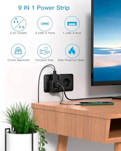 Black European Travel Plug Adapter (Type C - Most of Europe(Black))