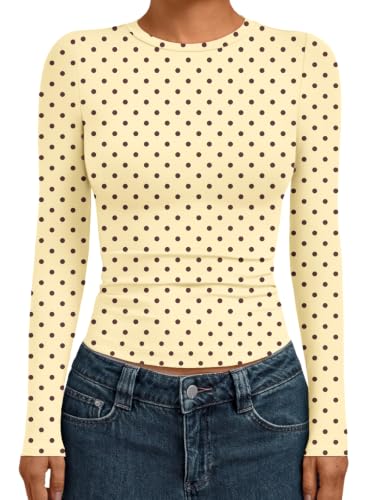 Womens Long Sleeve Shirts Basic Compression Tops Yellow Dots S (Small / Yellow Dots)
