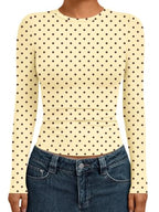 Womens Long Sleeve Shirts Basic Compression Tops Yellow Dots L (Large / Yellow Dots)