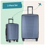 Boren Expandable Hardside Rugged Travel Luggage with 8 Spinner Wheels (2-Piece Set, USB Port in Carry-On / Slate Blue)