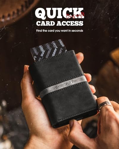 Trifold Card Wallet for Men RFID Blocking with Pop Up Credit Card Holder (Black)