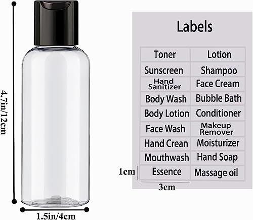5 Pack 3.4 oz Travel Bottles for Toiletries TSA Approved Leakproof Plastic Empty Travel Size Bottles Containers with Labels (1.5 inches x 4.7 inches)