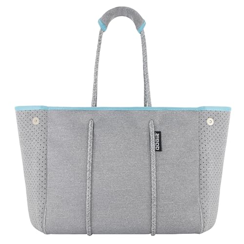 Neoprene Multipurpose Beach Bag Tote with Inner Zipper Pocket (Silver Gray / X-Large)