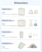 Compression Packing Cubes for Women Kids (AB-Mint Green Checkerboard / 5 Set)