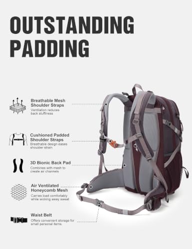 40L Hiking Backpack Daypack Travel Camping Bag for Men&Women (Dark Purple-40l / 40L)