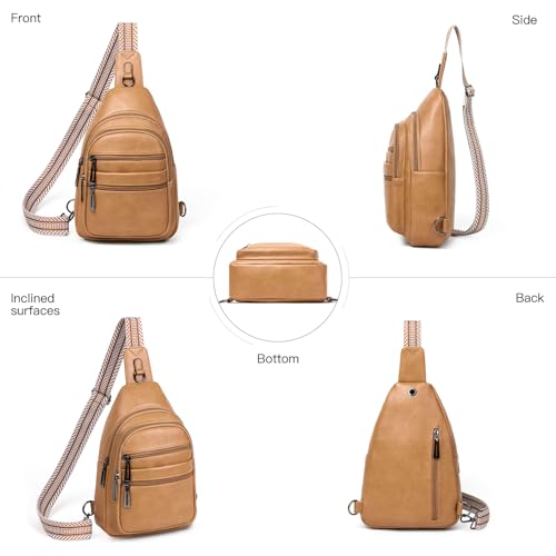 Sling Bag for Women Cross Body Purse Fanny Pack Sling Backpack Vegan Leather Over Shoulder Crossbody Handbag Travel Gifts Tan (Tan)