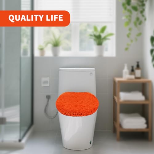 Microfiber Elongated Toilet Seat Cover 19.5"x 15" Machine Washable (Orange / Elongated)