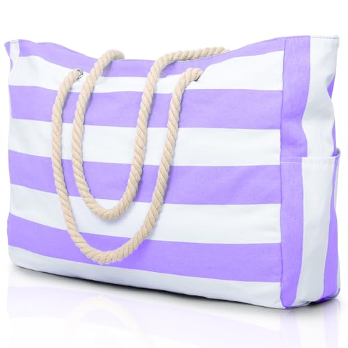 Beach Bags for Women Large Waterproof Beach Tote Bag Zipper Beach Bags Waterproof Sandproof Swim Pool Bag Large Tote (Purple)