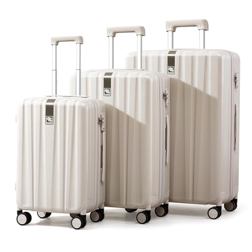 24 Inch Luggage Suitcases With Spinner Wheels Lightweight PC Hard Shell Rolling Suitcase With Travel Lock (24 Inch / Ivory White)