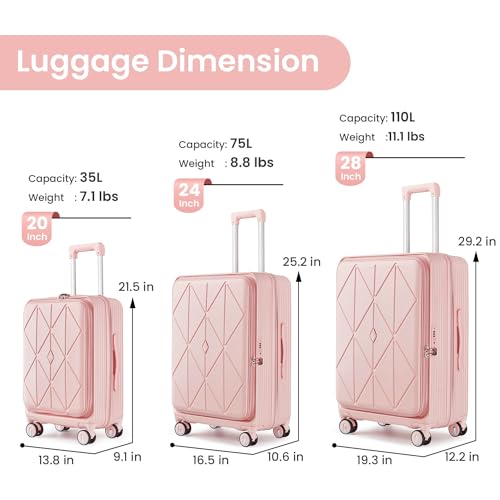 3 Piece Luggage Set (Pink#D / 3 Piece Set)