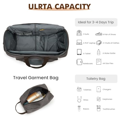 Carry On Garment Bag for Travel Convertible Garment Duffle Bag Suit Bags for Men Women Travel 2 in 1 Hanging Suitcase Business Travel Bag with Toiletry Bag (50l / Grey)