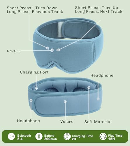 Sleep Mask with Bluetooth Headphones (Blue)