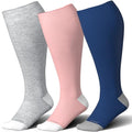 Wide Calf Compression Socks for Women Plus Size Pregnancy Cute Fun 15 (3 Pair-pink/Navy/Grey / 4X-Large)