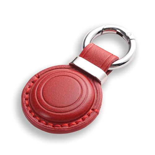 Genuine Leather Keychain Holder Compatible with AirTag ([2 Pack] Dark Red)