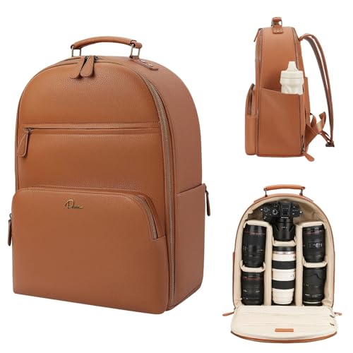 Camera Backpack Classic PU Leather for DSLR (Brown / 20L)