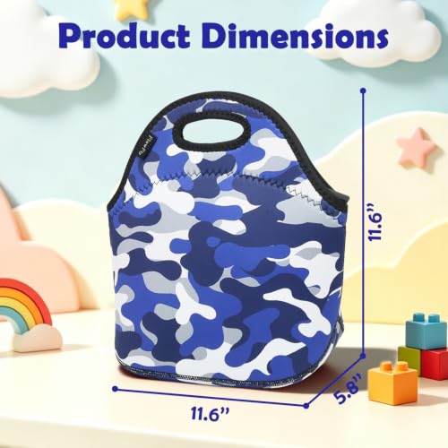 Neoprene kids Lunch box Insulated Soft Bag Mini Cooler Thermal Meal Tote Kit for Boys (Blue Camo)