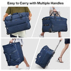 Large Expandable checked Luggage Suitcases with Wheels Foldable Duffle Bag for Travel suitcase for Women Men Garment Bag（Blue） (22 Inch / Blue)
