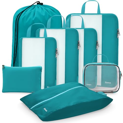 Compression Packing Cubes for Travel (8 PCS Blue / L+2M+S+4 Bags for Laundry Shoe Toiletry Accessory)