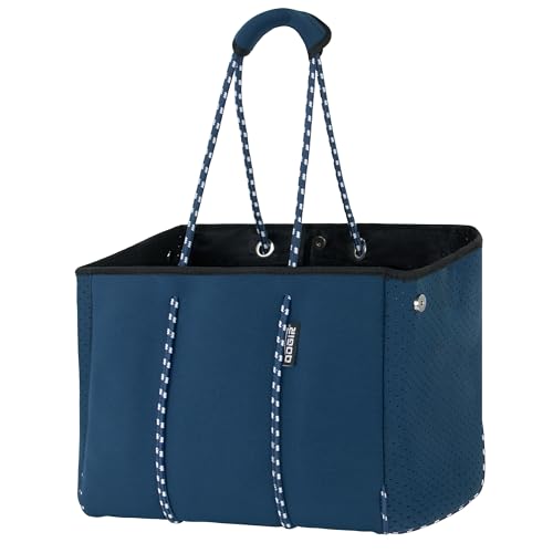 Neoprene Multipurpose Beach Bag Tote with Inner Zipper Pocket (Blue / Large)
