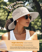Womens Sun Hat with Ponytail Hole Beach Hiking Summer Wide Brim UPF 50+ Outdoor Protection Foldable Bucket Hat Beige (Beige)