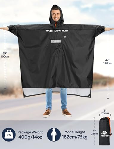 Hooded Rain Poncho for Adult Waterproof Lightweight Raincoat (Z-black(with Zipper))